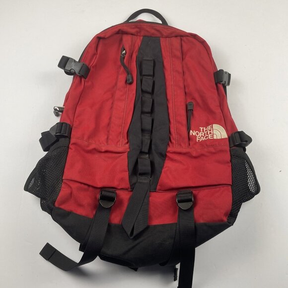 Vintage The North Face Backpack Hike Travel School Padded Waist Chest Clip Red - Picture 1 of 14